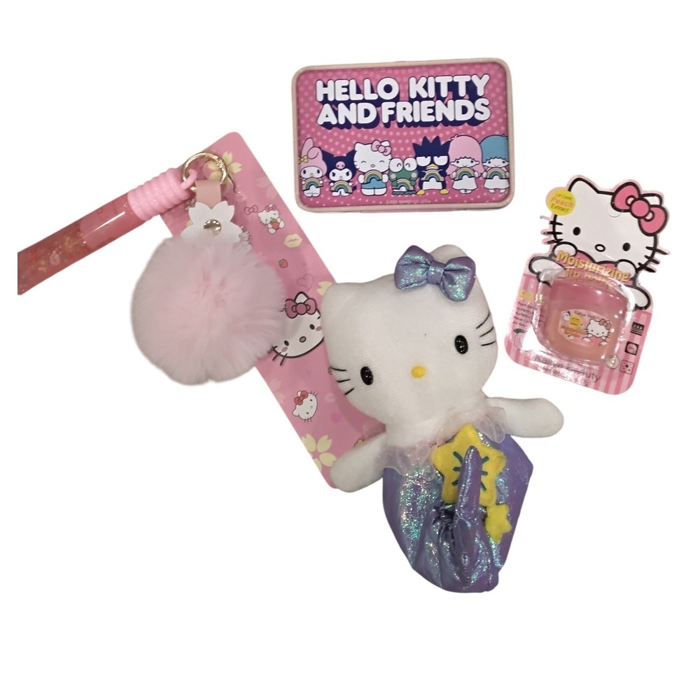 Sanrio Hello Kitty and Friends‎ Mermaid Plush Tin Lip Balm Keychain Set 4pc